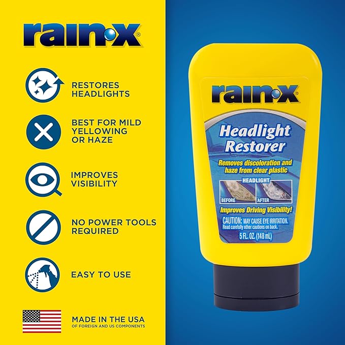 Rain-X 800001810 Headlight Restorer, Headlight Cleaner & Restoration Liquid for Hazy, Yellowed Headlights, Brings Lights Back