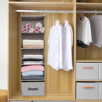 Large Hanging Sweater Organizer for Closet,Collapsible 6-Shelf Hanging Closet Shelves with Drawers, Washable (Grey-5 Shelf-1 