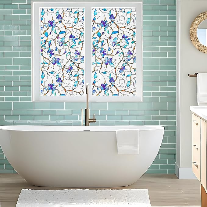 SOMWISE Frosted Glass Window Film, Heat Insulation, UV Block, Anti-Glare, One Way Privacy Tint, Static Cling for Home Bathroom Door, Renter Friendly, Day & Night Privacy