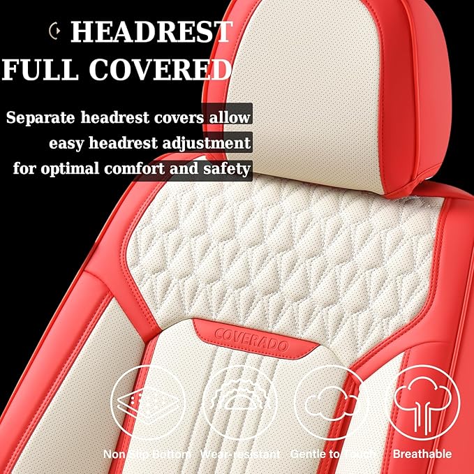 Coverado Car Seat Covers Full Set, Front and Rear Seat Covers, 5 Seats Leather Seat Covers for Cars, Waterproof Car Seat Prot