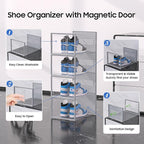 eWonLife Large Shoe Organizer Storage Box with Magnetic Door,12 Pack Clear Plastic Stackable Sneaker Containers for Closet, C