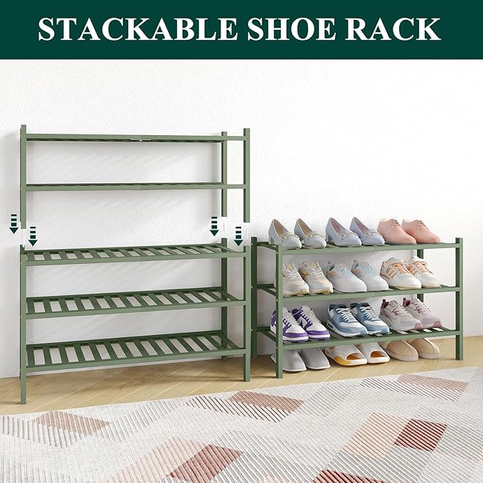 Smiry Bamboo Shoe Rack for Closet, 5 Tier Wooden Stackable Shoe Organizer, Free Standing Shoes Storage Shelf for Entryway, Fr