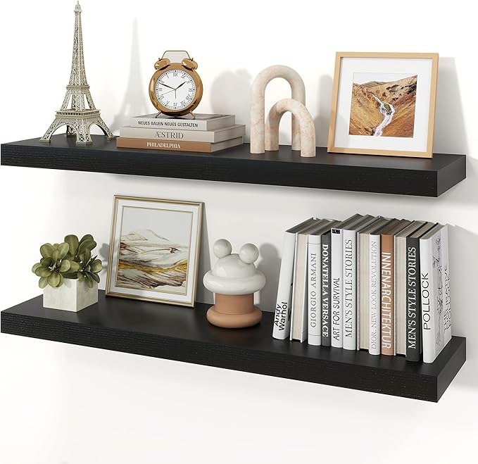 Floating Shelves for Wall, 9.3" Deep Wall Mounted Wood Shelves for Bathroom, Bedroom, Living Room, Kitchen, Hanging Shelf for