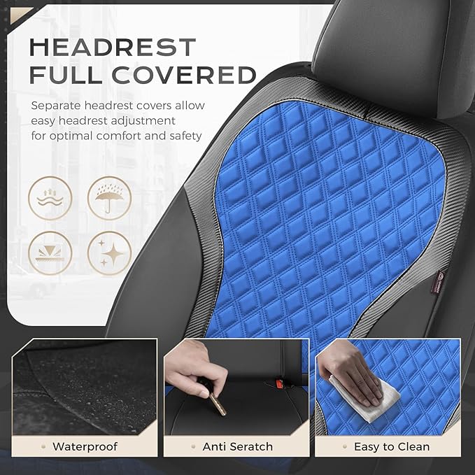 Coverado Seat Covers Full Set, Luxury Diamond Leather Car Seat Cover with Carbon Fiber Textured Design, Waterproof Car Seat P