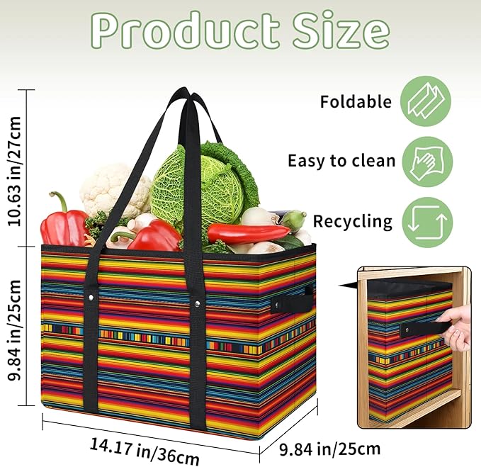 Reusable Grocery Bags Heavy Duty Shopping Bags Foldable Large Tote Bags with Long Handles & Hard Bottom