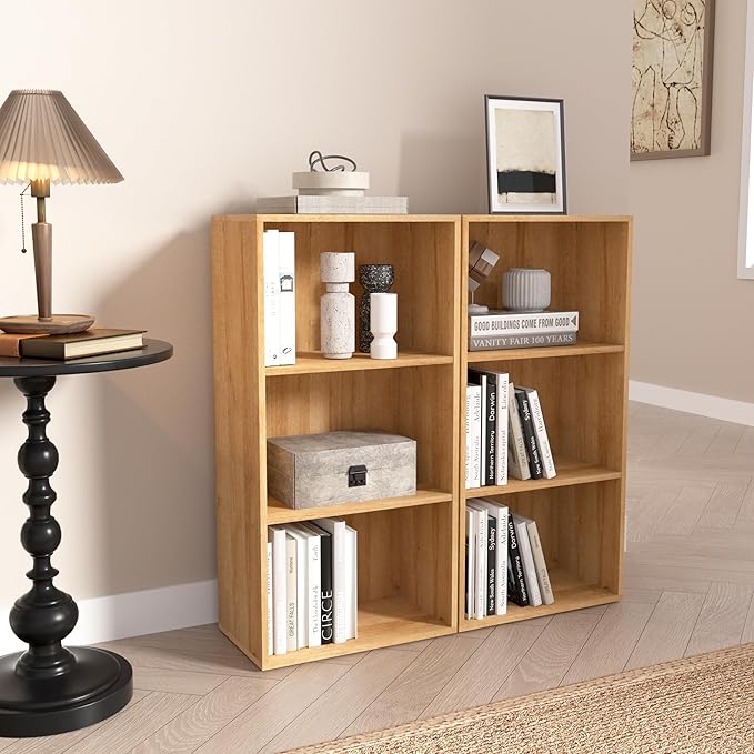 Wooden 3 Cube Storage Organizer,3 Tier Low Bookcase Freestanding Storage Display Organizer,Versatile Cubes Shelf and Cubby Un