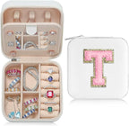 Parima Travel Jewelry Case, Organizer Box Small Case Boxes for Women Mini Initial T White