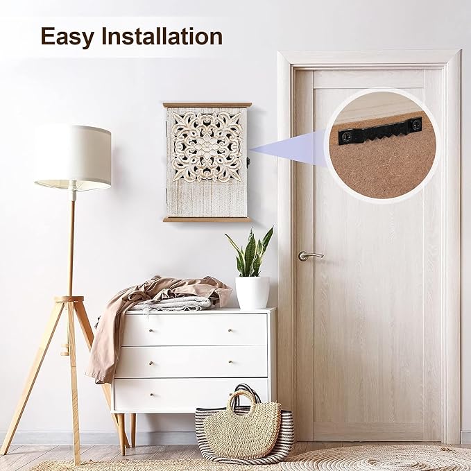 Key Holder for Wall Decorative Key Box Key Cabinet, Wooden Key Hooks Wall Mounted Key Hangers Rustic Key Rack with 6 Key Hook