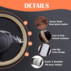 CAR PASS Wood Grain 14.5-15 inch Microfiber Leather Steering Wheel Cover, Anti-Slip Veins Design Steering Wheel Universal Fit