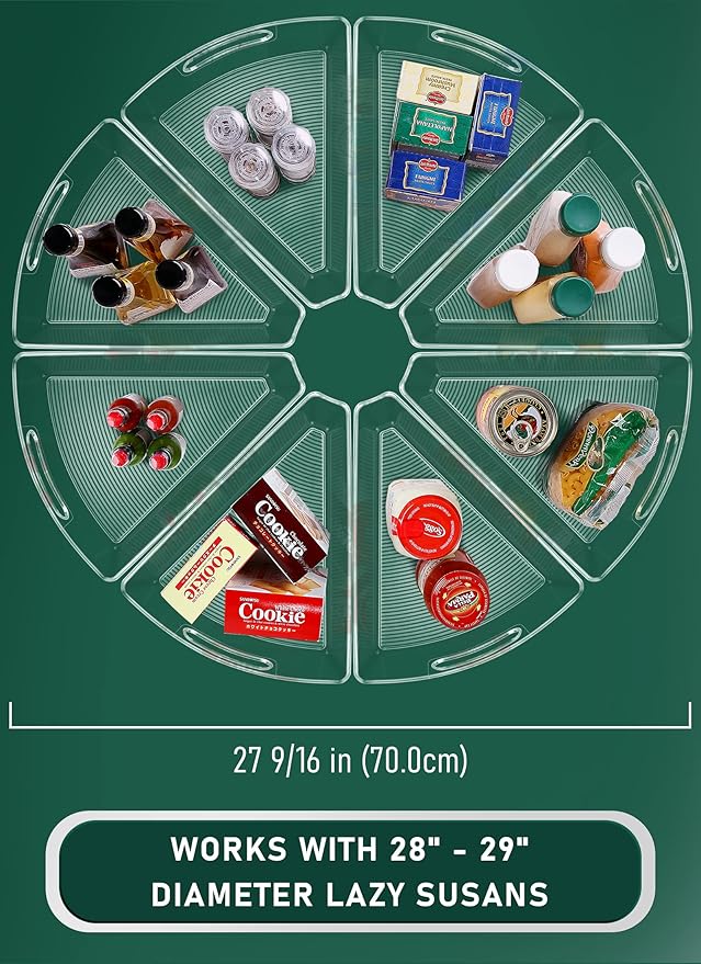 Lazy Susan Cabinet Organizer Bins for 26"/ 28"/ 32" Diameter Corner Organizer, Plastic Cabinet Storage Bin, 1/8 Wedge - Food 