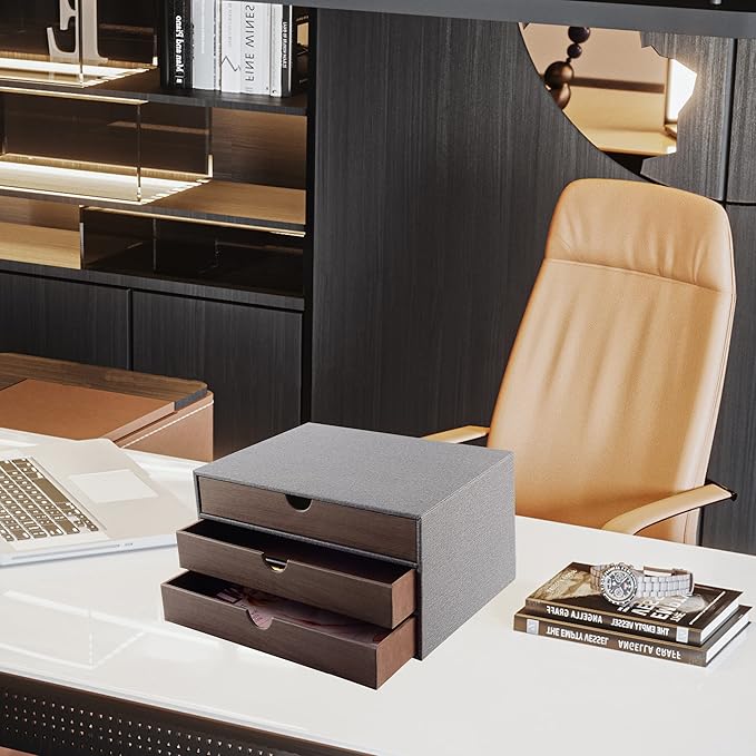 Cloth-effect Faux Leather Desk Organizer File Cabinet Executive Office Supplies Desktop Filing A4 Contract Document Stackable