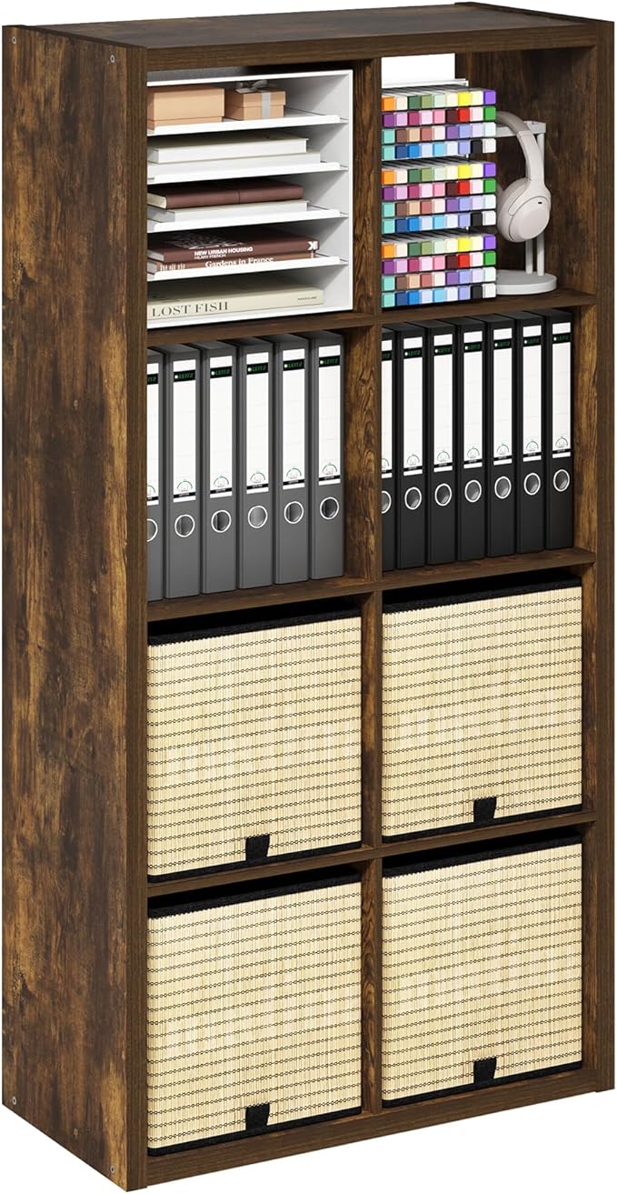 Furinno Cubicle Book Shelf, 8-Cube Bookshelf, Extra Thick Frame Horizontally & Vertically Reversible Bookcase with Open Back,