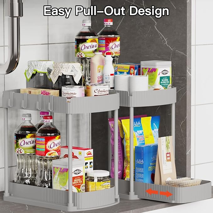 Ukeetap 2 Pack Multi-Purpose Pull-Out Storage Organizers, Under Sink Organizers and Storage for Bathroom & Kitchen, Under Cab