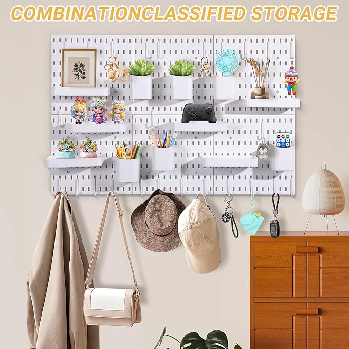 6-Pack PegBoard Wall Organizer, 11"X11" PegBoard, Include 48 Pcs Peg Board Accessories, Multi-Surface Storage Solution For Ro