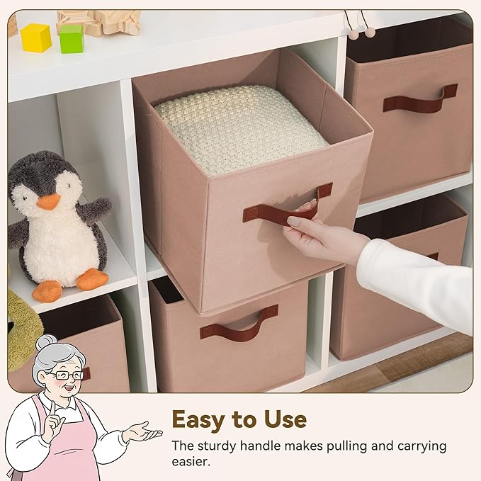 GRANNY SAYS Cube Storage Bins, 11 Inch Cube Storage Organizer, Fabric Storage Bins with PU Handle, Clothing Storage Baskets f