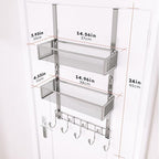 Consumest Over The Door Hooks Organizer - Extra Long Door Hanger with 9 Coat Hooks & 2 Mesh Basket, Back Storage Organizer Ha