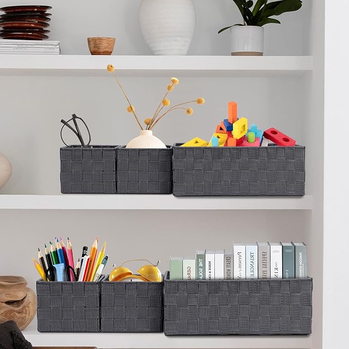 Posprica Woven Storage Baskets for Organizing 6 Pack, Large&Small Storage Cube Bins Set for Bathroom, Storage Boxes Container