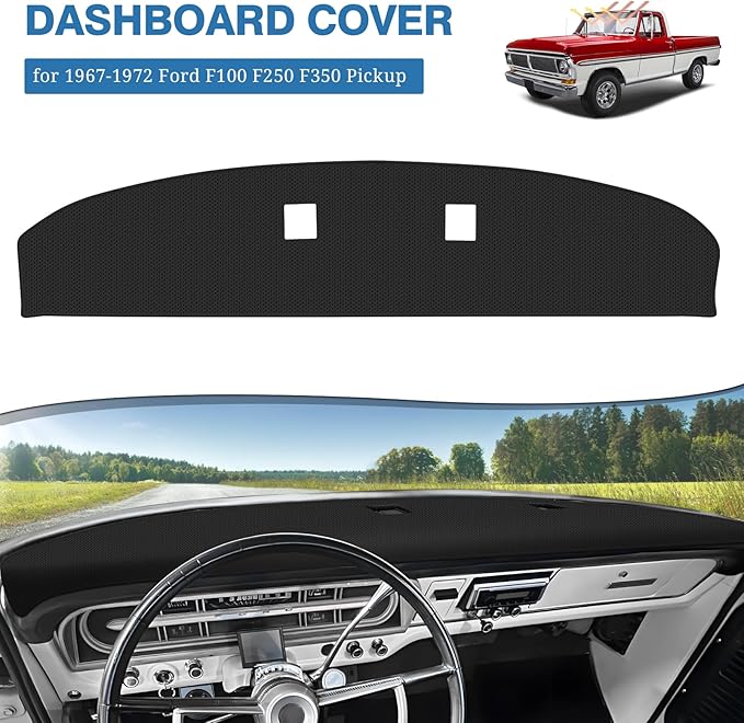FIILINES Dash Cover for Ford F100 F250 F350 Pickup 1967-1972, Dashboard Mat Accessories Dash Cover Sunshade Nonslip Mesh Prot
