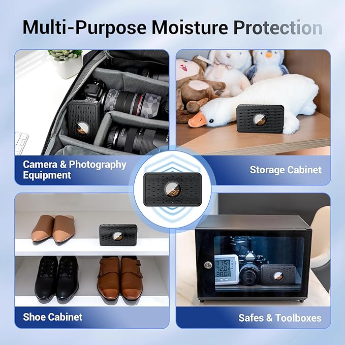 2 Pack Rechargeable Desiccant Dehumidifier for Storage with USB-C Cable,Reusable Portable Moisture Humidity Absorber Dryer