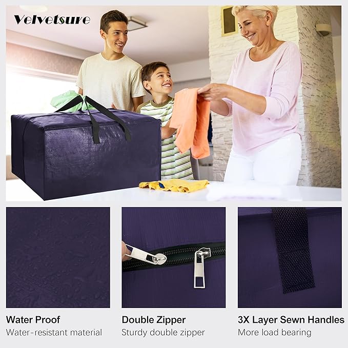 6 Pack Heavy Duty Extra Large Moving Bags W/Backpack Straps - Strong Handles & Zippers, Storage Totes For Space Saving, Fold 