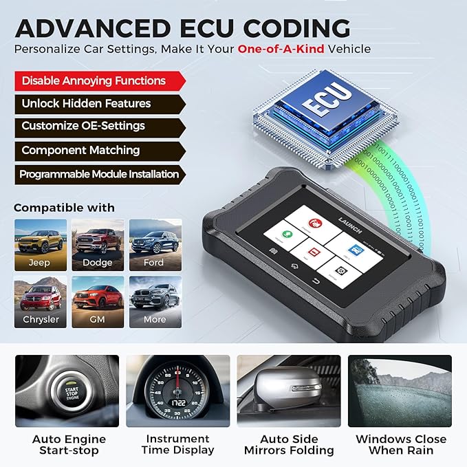 Launch X431 Creader Elite 2.0 FGC OBD2 Scanner, Bi-Directional Scan Tool for Ford/GM/Chrysler Series, ECU Coding, Lifetime