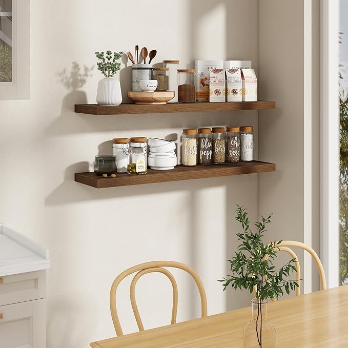 48"W x 9.3"D Floating Shelves for Wall, Wall Mounted Bathroom Shelves 2 Pack Deep Floating Shelf for Bedroom Kitchen Living R