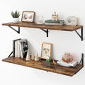 Deep Floating Shelves Wall Mounted, 36"x12" Brown Wood Shelves with Brackets Set of 2 for Bedroom, Living Room, Bathroom, Kit