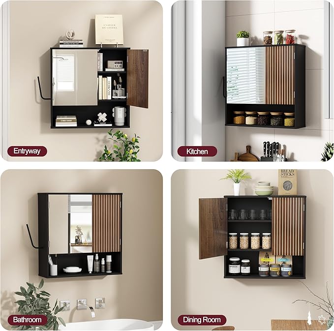 Bathroom Wall Cabinet With Mirror,wall mounted bathroom cabinet,Medicine Cabinet with 2 Door ,Side Hook,Light and Adjustable 