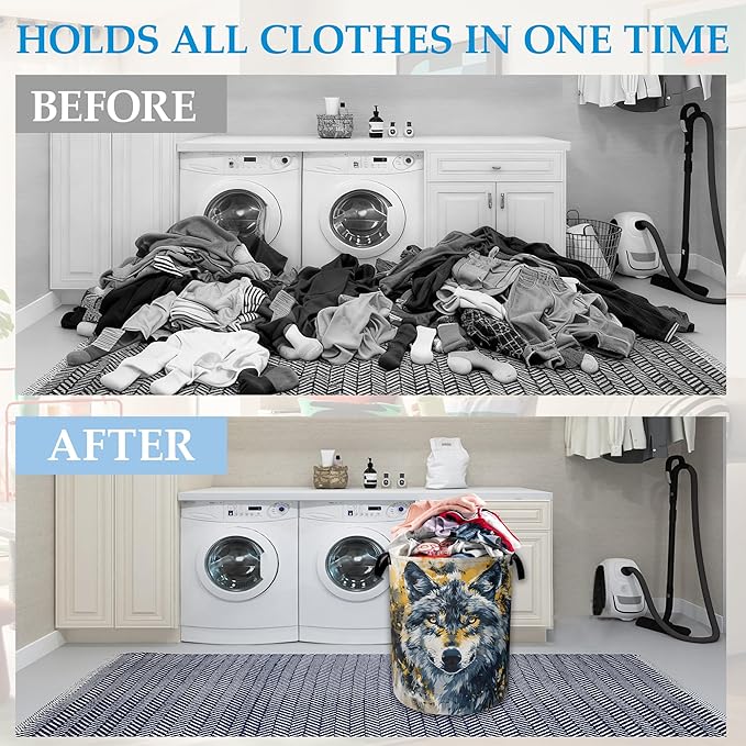 Graffiti Wolf Laundry Basket Collapsible Laundry Hamper, Oxford Cloth Storage Bin for Room/Bathroom/Bedroom/Dormitories 16" X