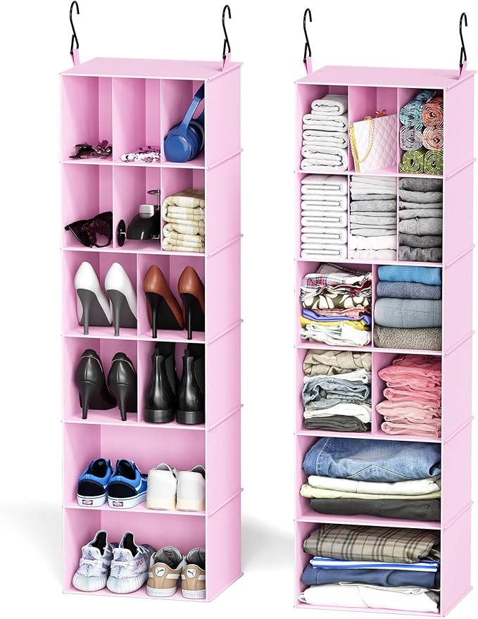 SpaceAid 2 Pack Hanging Closet Organizer and Storage with Dividers, 24 Compartments Hanging Shoe Shelves for Closet, Wardrobe