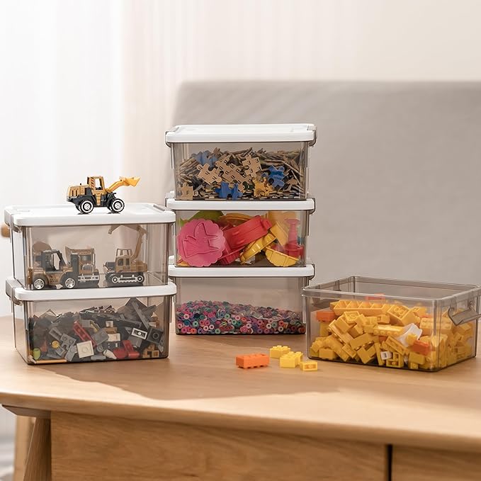Citylife 1.32 QT 10 Pack Small Storage Bins Plastic Storage Container Stackable Box with Lids for Organizing, Clear Grey.