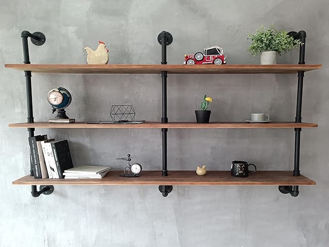 Floating Shelves for Wall Bookshelf Industrial Pipe Shelving Shelves Natural Wood Planks 60 inch Rustic Wall Shelves Hanging 