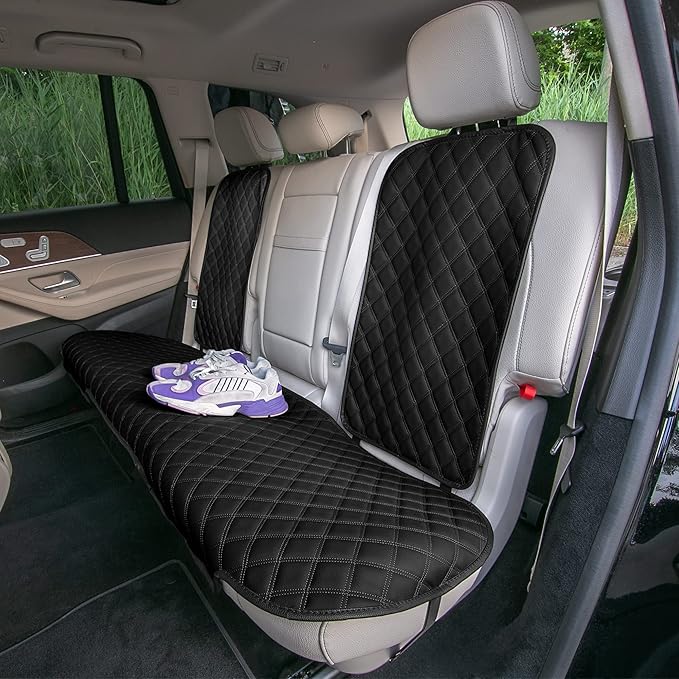 FH Group Car Seat Cushion Rear Set Black Faux Leather Automotive Seat Cushions - Universal Fit, Rear Car Seat Cushions With N
