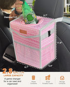 Car Trash Can with Lid, Cute Leakproof Car Trash Garbage Bag Hanging Vehicle Trash Bin Small Portable Automotive Garbage Cans Organizer for Back/Front Seat/Console(2.8 Gallons,Pink Print)