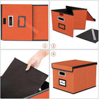 Huolewa File Organizer Box with Lid, Collapsible File Folder Organizer for Office Document Storage, Filing Box with Plastic S