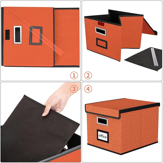Huolewa File Organizer Box with Lid, Collapsible File Folder Organizer for Office Document Storage, Filing Box with Plastic S
