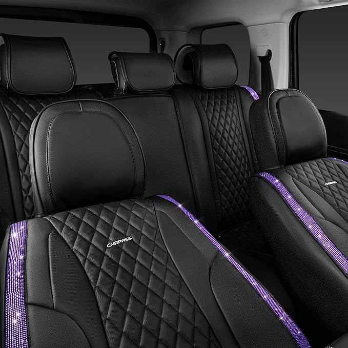 CAR PASS Bling Nappa Leather Car Seat Cover for Full Set Universal Luxury Waterproof Heavy-Duty Anti-Slip Cushioned Fit for S