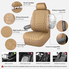 CAR PASS Bling Diamond Beige Leather Car Seat Covers Full Sets Interior Set, Waterproof Shining Glitter Sparkly Crystal Unive