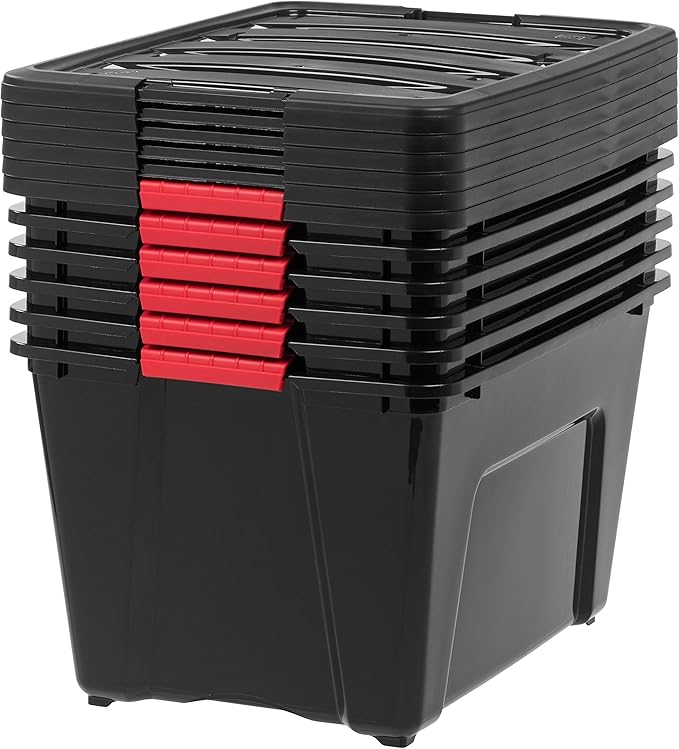 IRIS USA 54 QT Plastic Storage Box with Lid and Latches - 6 Pack - BPA-Free, Garage Organizing Solution, Durable Nestable Sta