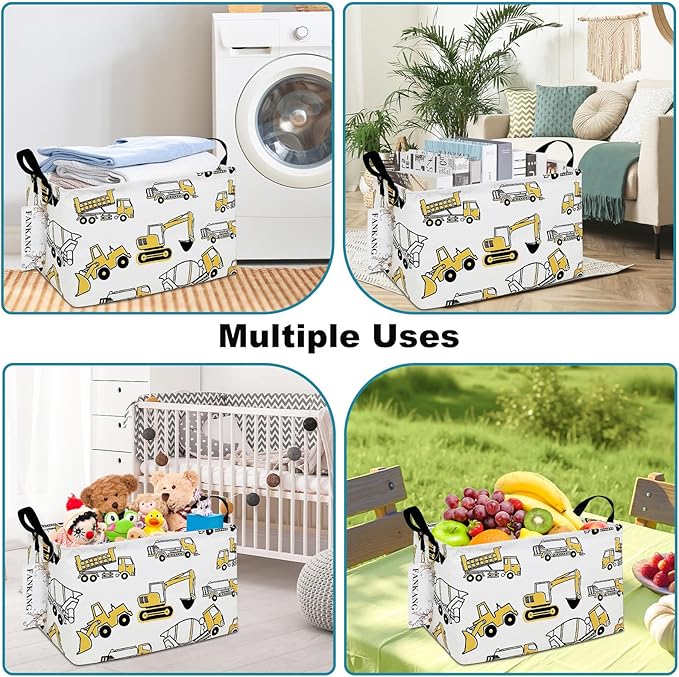 FANKANG Storage Bins, Nursery Hamper Canvas Laundry Basket Foldable with Waterproof PE Coating Large Storage Baskets for Kids
