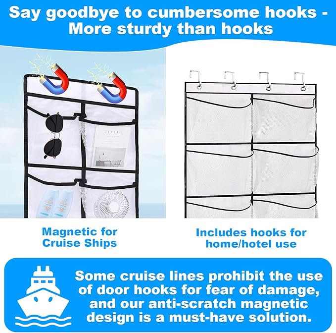 CTTZCKJ Over The Door Organizer For Cruise Ships|Magnetic Door Organizers with 14-Pocket for Cruise Ship|61"x11"|Cruise Over 