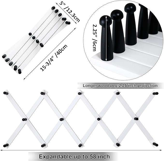 WEBI Accordion Wall Hanger,Expandable Wooden Hat Rack for Wall Mounted Coat Rack,Accordion Hat Hooks Holder for Baseball Caps