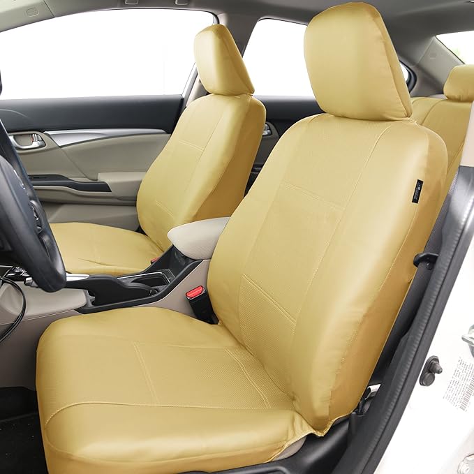 FH Group Car Seat Covers Deluxe Leatherette Automotive Seat Covers Front Seats Only Beige Seat Covers, Airbag Compatible Univ