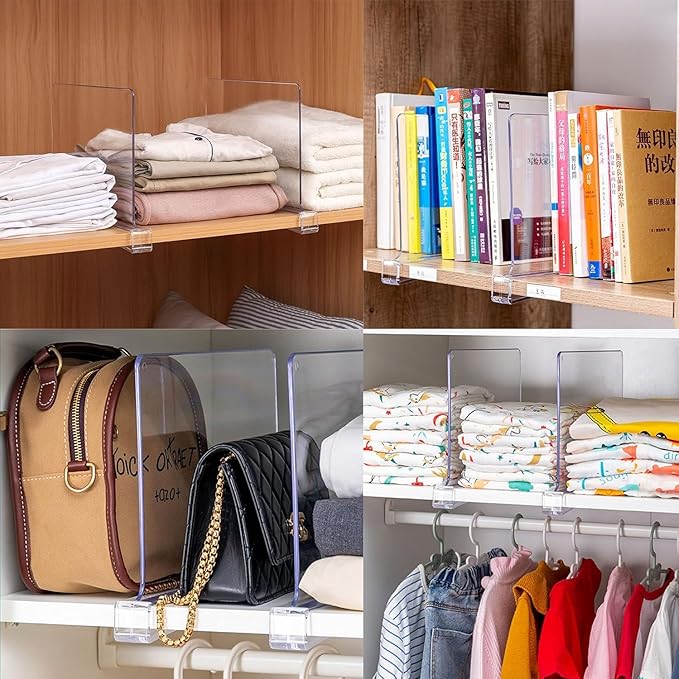 Yieach 6 Pack Clear Acrylic Shelf Divider for Closet Organization - 9.2″ Tall Closet Dividers for Wood Shelves,Cupboard,Verti
