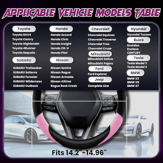 Soft Leather Steering Wheel Cover with Breathable Design and Anti-Slip Grip, Fully Compatible with Tesla, Toyota, Honda, Niss