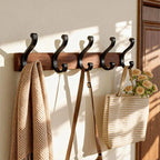 Solid Wood Wall Mounted Coat Rack, Heavy Duty 5 Hook Wooden Hanger with Metal Hooks for Hanging Hats, Coats, Towels, Backpack