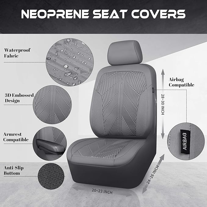 CAR PASS Waterproof Car seat Covers Full Sets Neoprene Wetsuit, All-Weather Non-Slip Durable, Universal Fit for SUV Sedans Tr