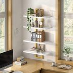 HOOBRO Floating Shelves, 15 Inch Wall Shelf Set of 2, Wall Mounted Storage Shelves 2-Tier, Hanging Bathroom Shelves, for Livi