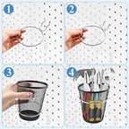 6 Sets Pegboard Cups with Ring, Metal Pegboard Bin with Hooks, Black Multipurpose Pegboard Organizer Accessories Pencil Holde