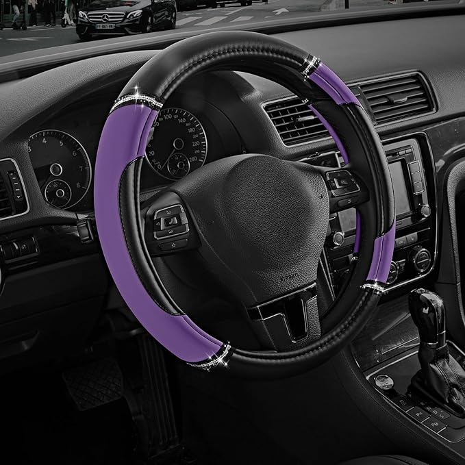 Road Comforts Leather Steering Wheel Cover - Made with PVC Leather - Anti-Slip, Universal Fit 14 1/2 inches to 15 inches - Pu